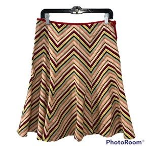 Ann Taylor Loft Womens Red Multicolor Chevron Stripe Retro Flared Skirt Size 8